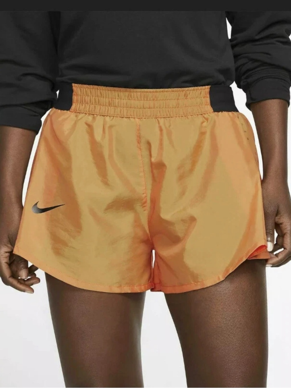 NIKE Tempo Lux Womens Running DRI FIT Shorts Orange Black BV3290-671 Size Large